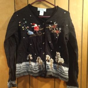 Susan Bristol Christmas Santa Reindeer Cardigan size small